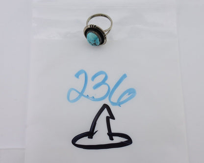 Navajo Ring 925 Silver Natural Mined Blue Turquoise Native American Artist C80s