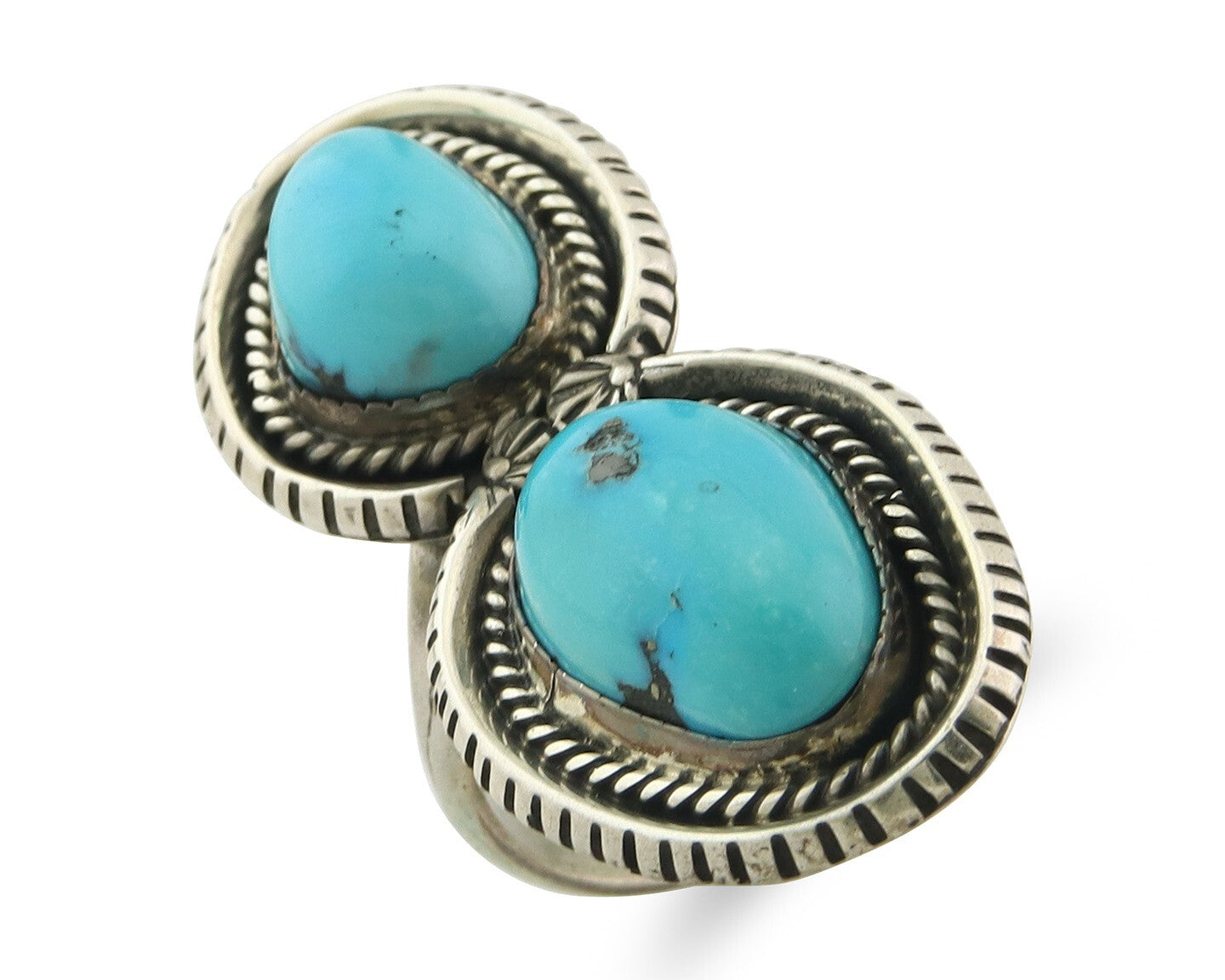 Vintage Navajo Ring Sterling Silver Turquoise Signed Tom Willeto Size 7.0