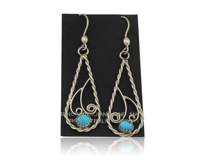 Navajo Dangle Earrings 925 Silver Natural Turquoise Artist Signed JB C.80's