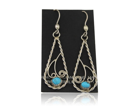 Navajo Dangle Earrings 925 Silver Natural Turquoise Artist Signed JB C.80's