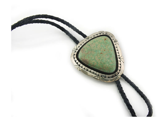 Navajo Bolo Tie Sterling Green Turquoise Vintage Authentic Traditional