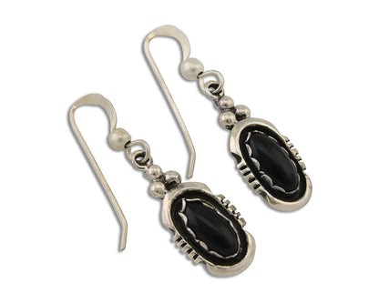 Navajo Dangle Earrings 925 Silver Natural Black Onyx Native American C.80's