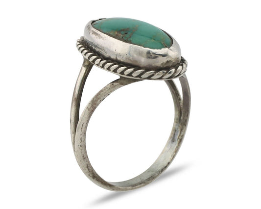 Navajo Ring .925 Silver Natural Kingman Turquoise Native American Signed C.80's