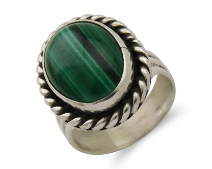 Navajo Ring 925 Silver Natural Malachite Native American Artist C.80's