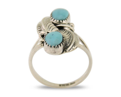 Navajo Ring 925 Silver Natural Slab Turquoise Artist Signed WR C.80's