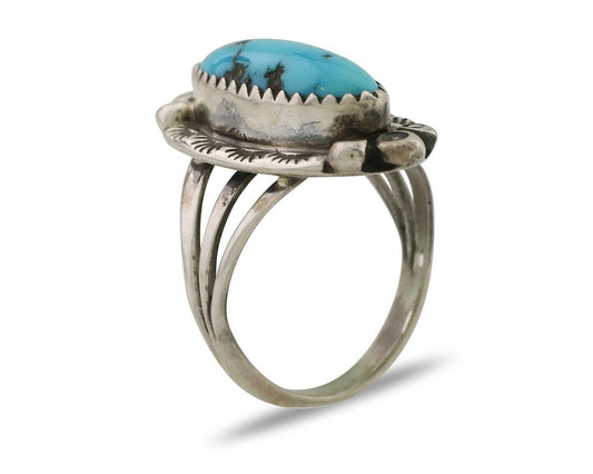 Navajo Ring 925 Silver Kingman Turquoise Artist Signed SC Size 5.25 C.80's
