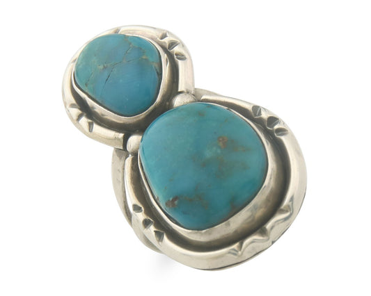 Vintage Navajo Ring 925 Sterling Authentic Turquoise Signed P Size 5.0