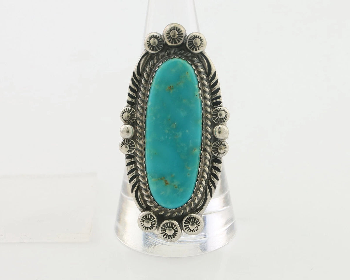 Navajo Ring 925 Silver Blue Gem Turquoise Native American Artist C.80's