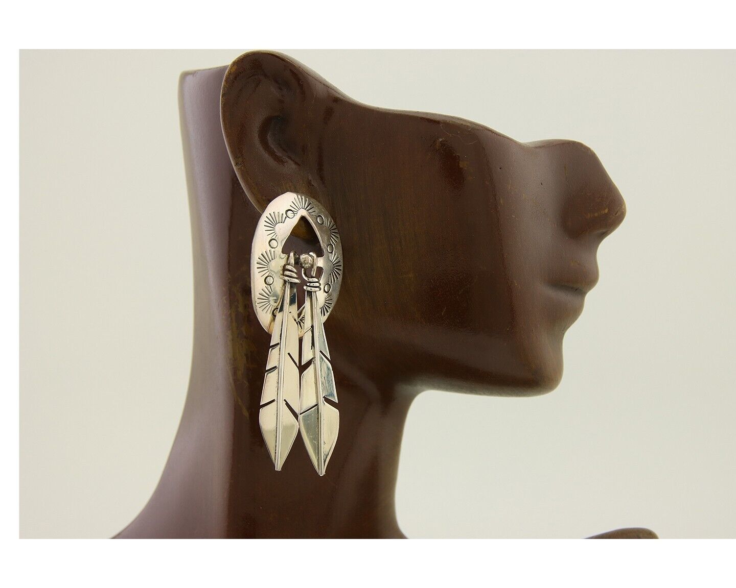 Navajo Feather Earrings 925 Silver Dangle Artist Signed DISHTA C.80's