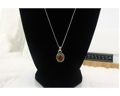 Navajo Sterling Silver Necklace Authentic Tiger Eye Sapphire Vintage Handmade