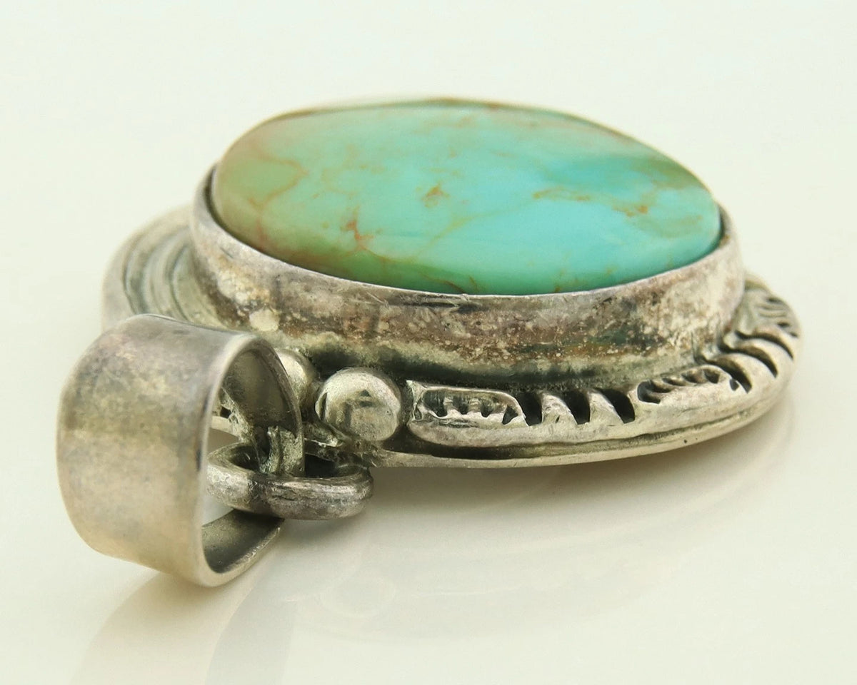 Navajo Pendant 925 Sterling Silver Natural Turquoise Vintage Artist Signed Gecko