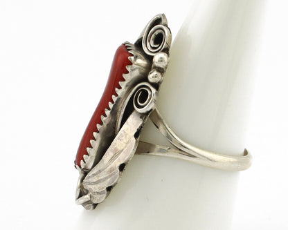 Navajo Ring 925 Silver Mediterranean Coral Artist Signed Justin Morris C.80's
