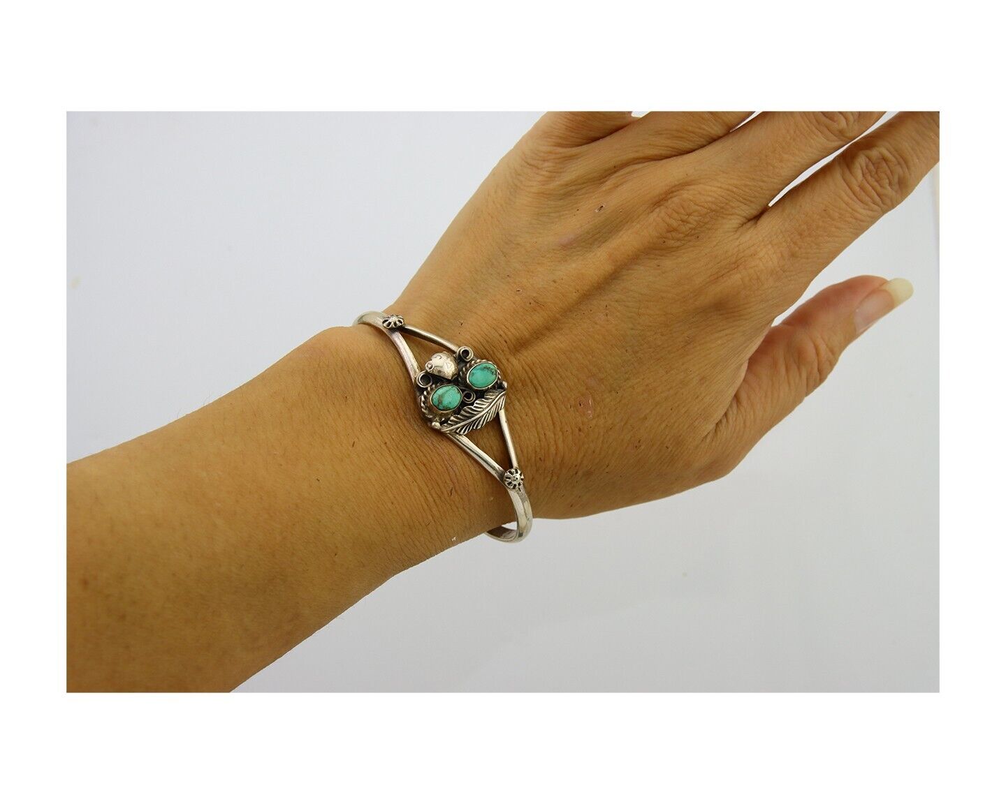 Navajo Bracelet 925 Silver Cuff Turquoise Handmade Native Artist C.80's