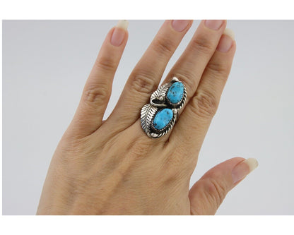 Navajo Ring 925 Silver Natural Turquoise Artist Signed Rob T Kelly C.80's