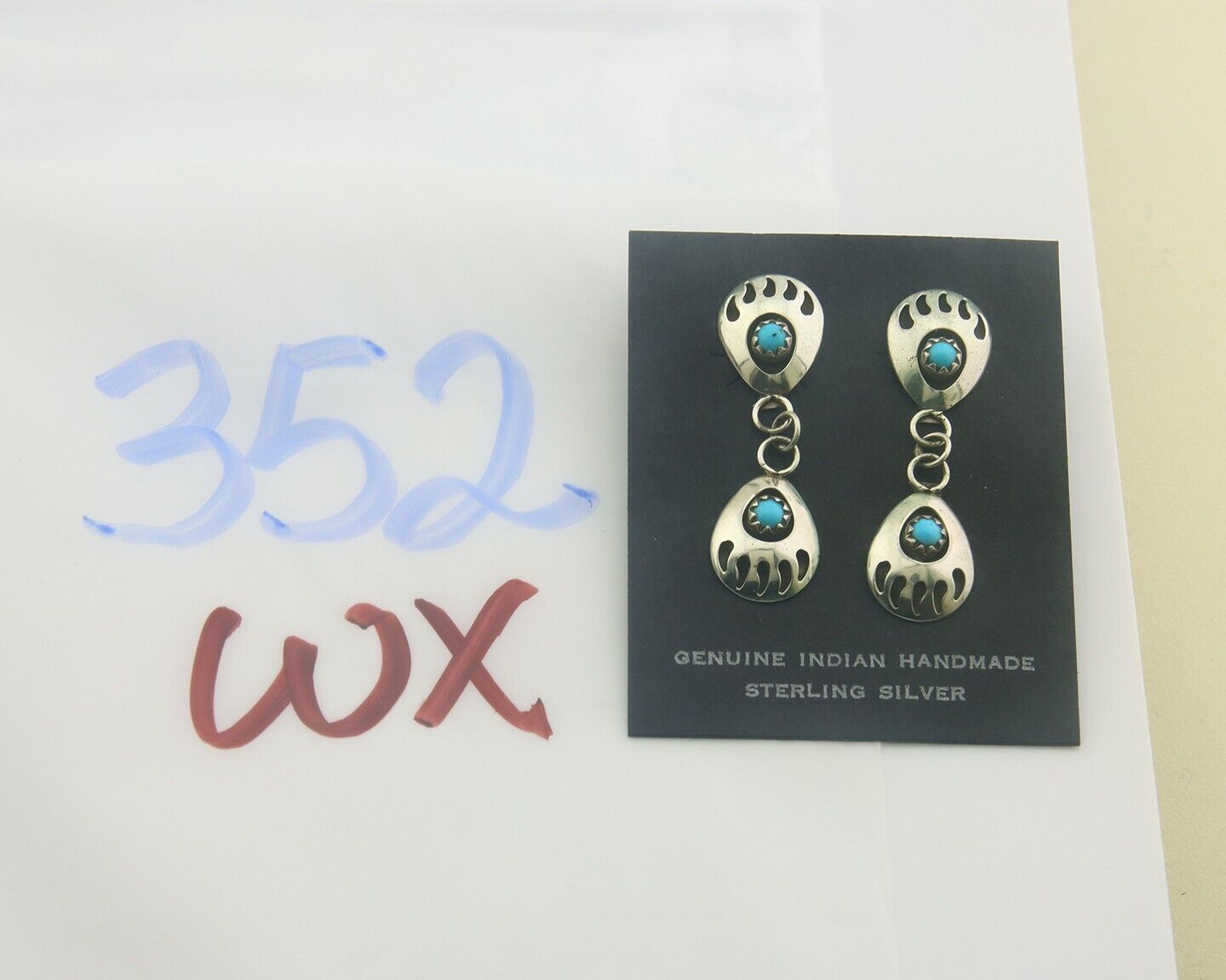 Navajo Earrings 925 Silver Natural Turquoise Native American Artist C80s