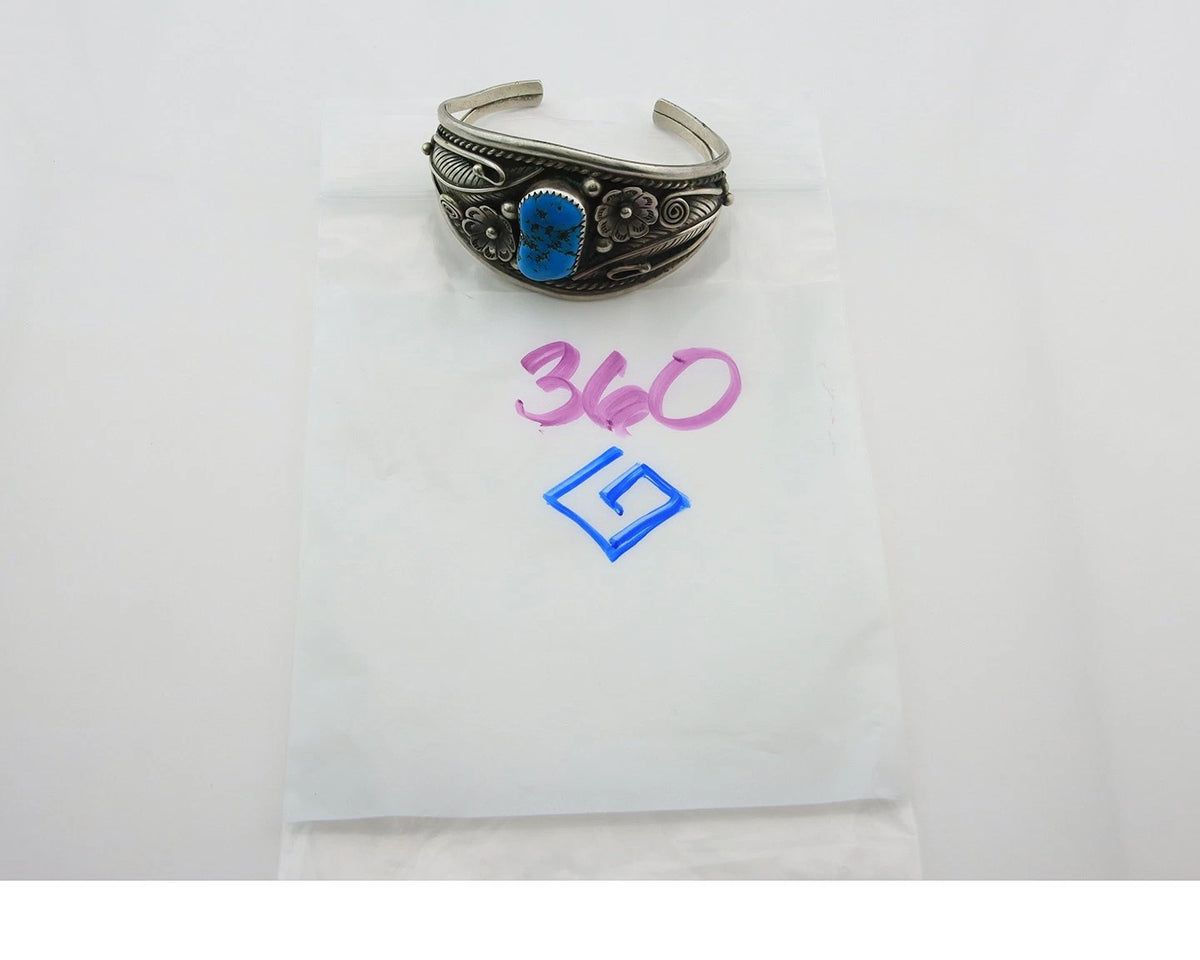 Navajo Cuff Bracelet Sterling Silver Gem Turquoise Handmade Vintage Signed