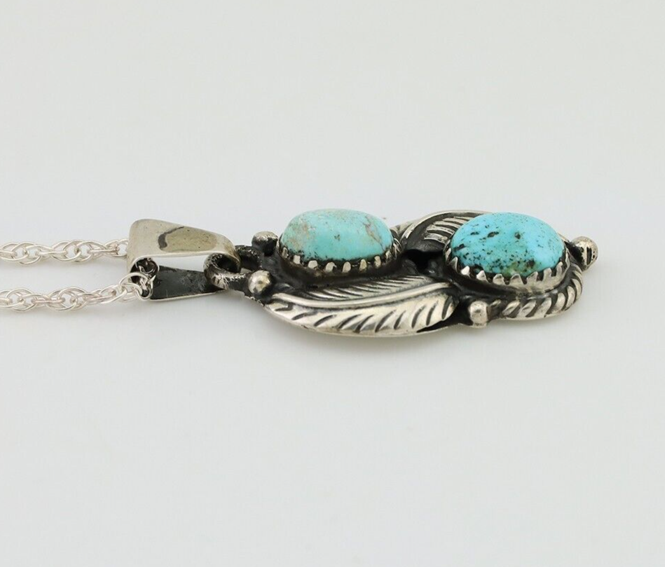 Navajo Necklace Pendant 925 Silver Natural Turquoise Signed MC C.80's