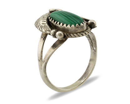 Navajo Ring 925 Silver Natural Mined Malachite Artist Signed Justin Morris C.80s