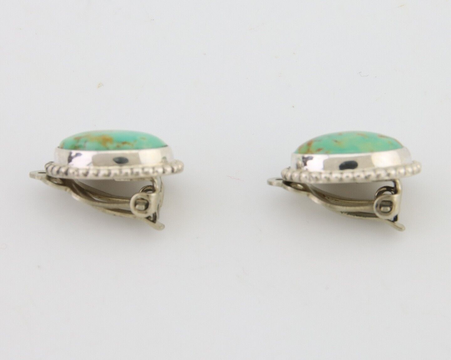 Navajo Stud Earrings 925 Silver Natural Turquoise Artist Signed M C.80's