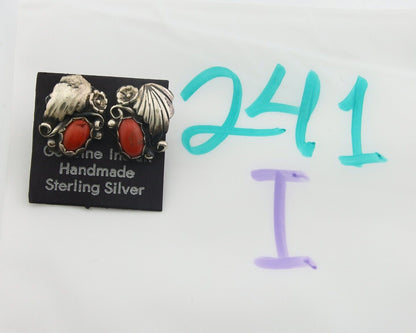 Navajo Earrings 925 Silver Natural Coral Native American Artist C.80's