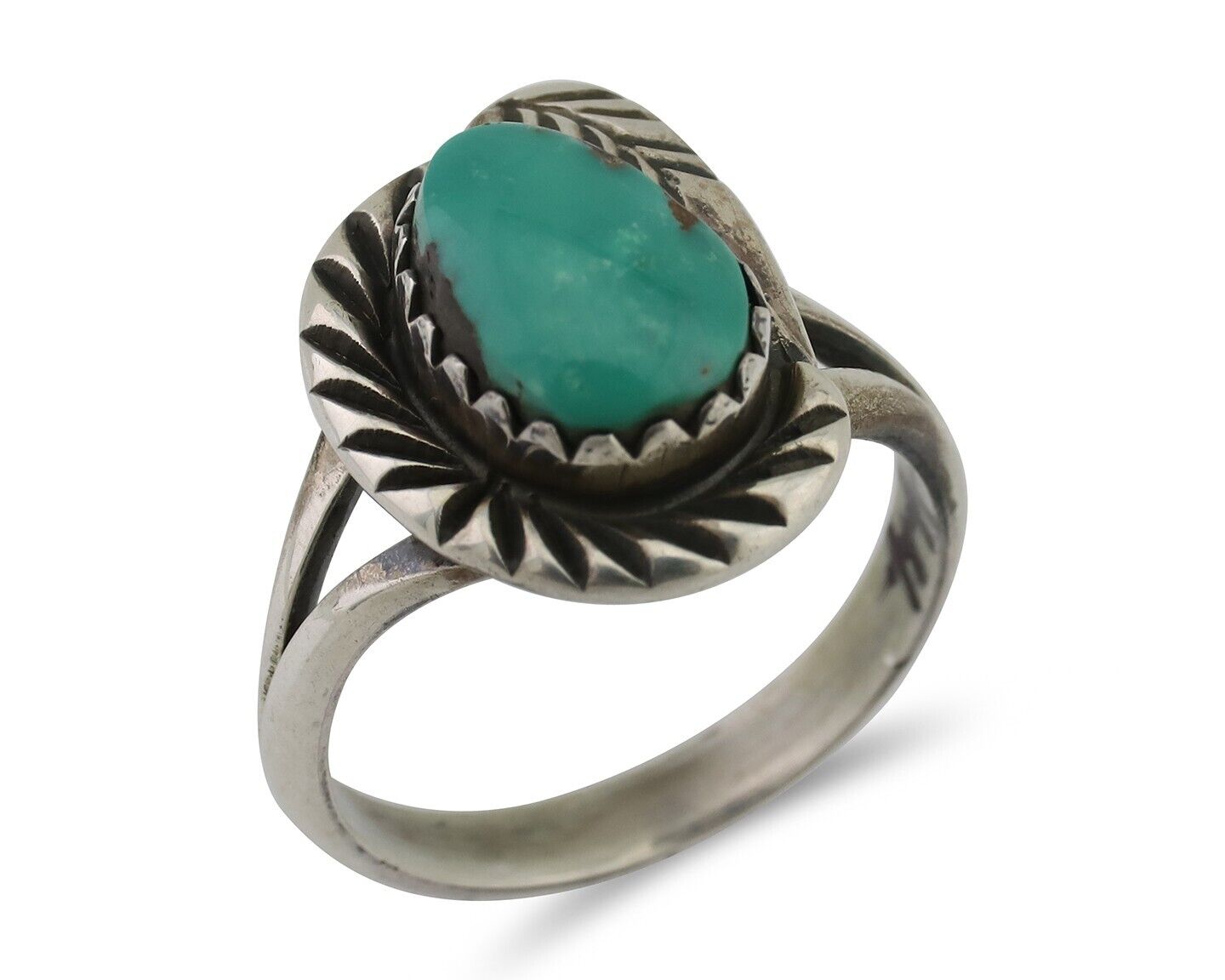 Navajo Ring 925 Silver Kingman Turquoise Native American Artist C.80's