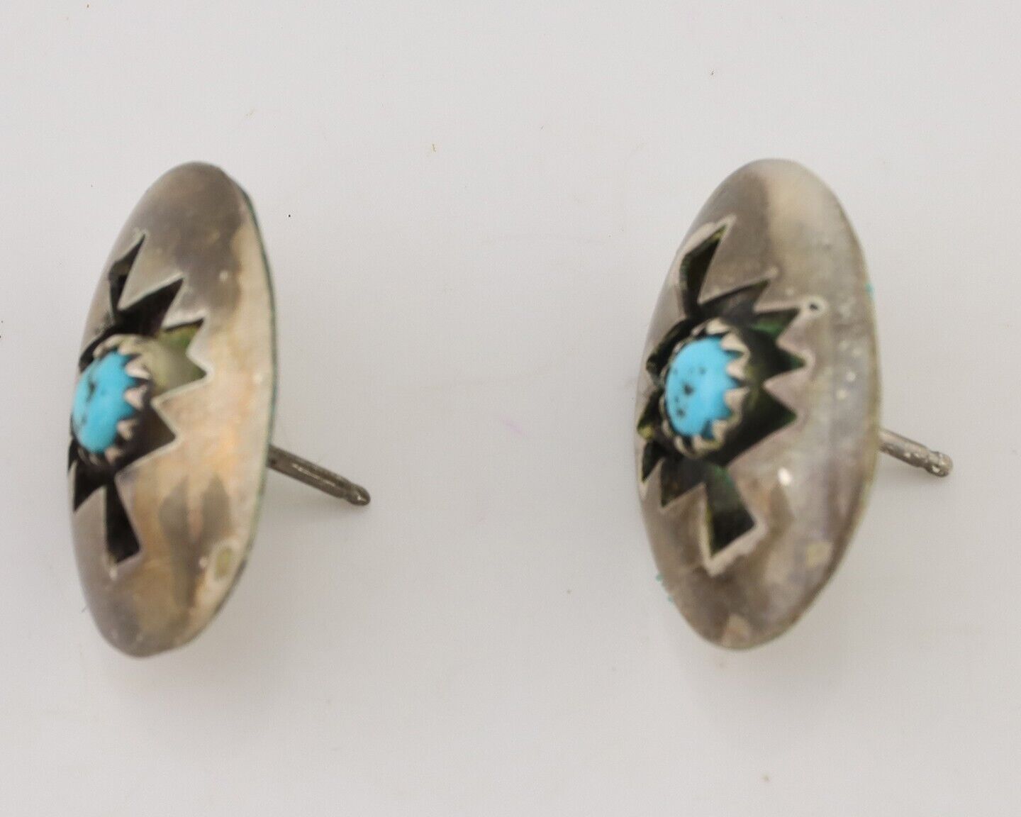 Navajo Hand Cut Earrings 925 Silver Natural Turquoise Native Artist C.80's