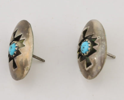 Navajo Hand Cut Earrings 925 Silver Natural Turquoise Native Artist C.80's