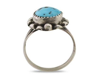Navajo Ring 925 Silver Sleeping Beauty Turquoise Artist Signed SC C.80's