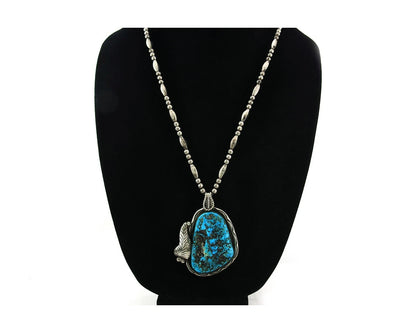 Navajo Bead Necklace 925 Sterling Silver Nugget Turquoise Signed Wes Craig C.80s