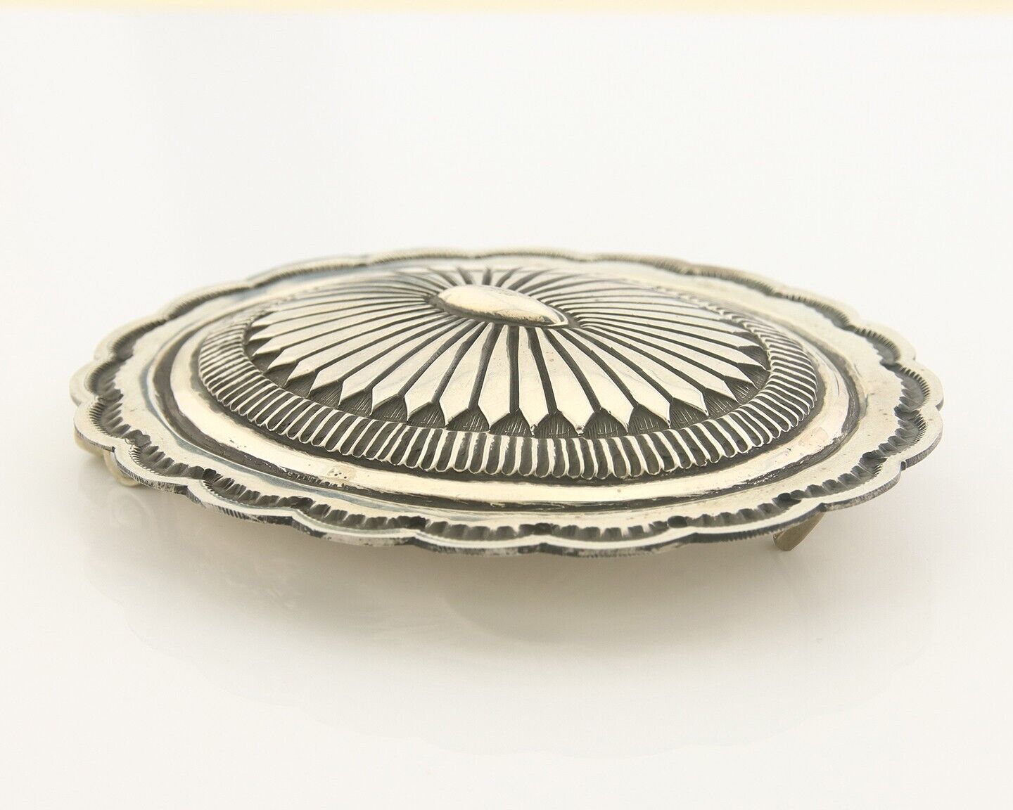 Navajo Belt Buckle 925 Sterling Silver Concho Signed R Martinez 1.5x2.5 in C.80s