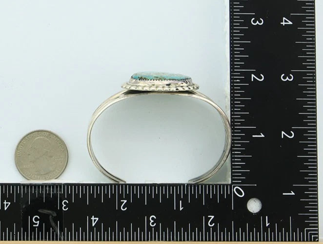 Navajo Cuff Bracelet Sterling Silver Kingman Turquoise Vintage Signed JR
