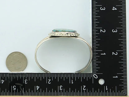 Navajo Cuff Bracelet Sterling Silver Kingman Turquoise Vintage Signed JR