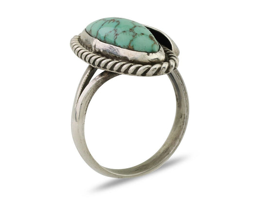 Navajo Handmade Ring 925 Silver Natural Turquoise Artist Signed GC01 C.80's
