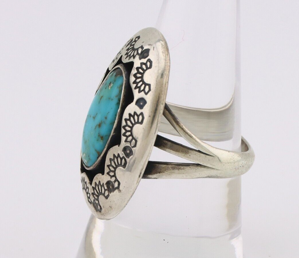 Navajo Ring 925 Silver Natural Blue Turquoise Native American Artist C.80's