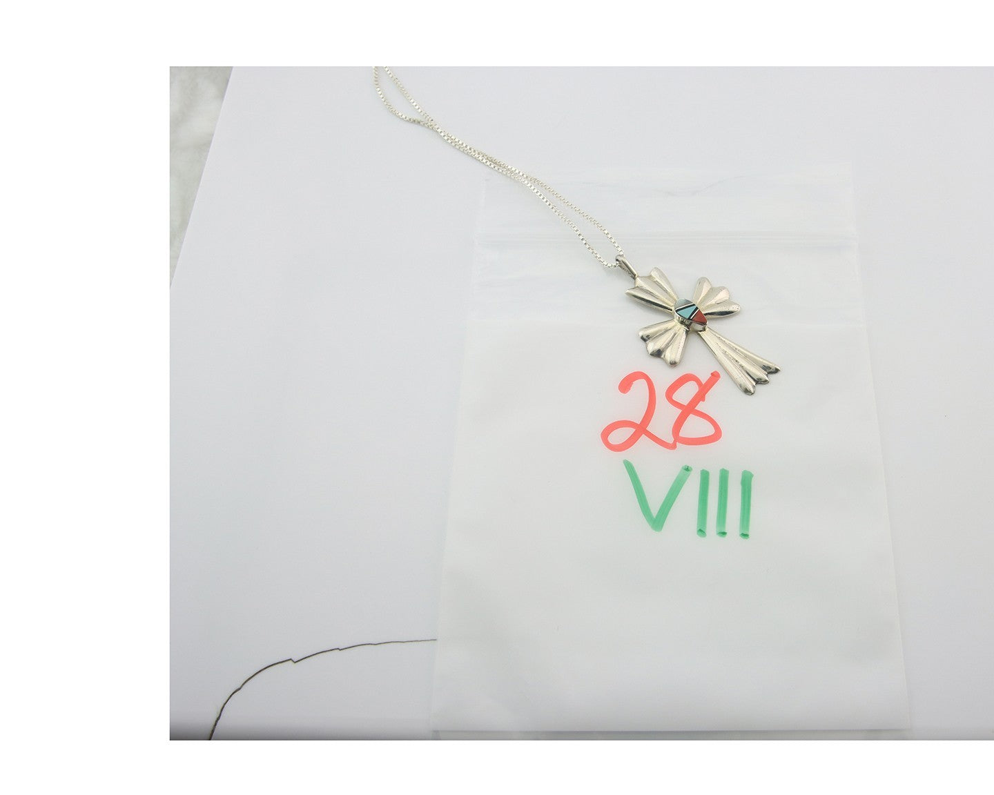 Navajo Cross Necklace Sterling Silver Authentic Natural Gemstones Signed M