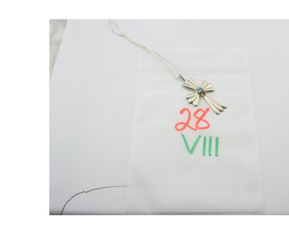 Navajo Cross Necklace Sterling Silver Authentic Natural Gemstones Signed M