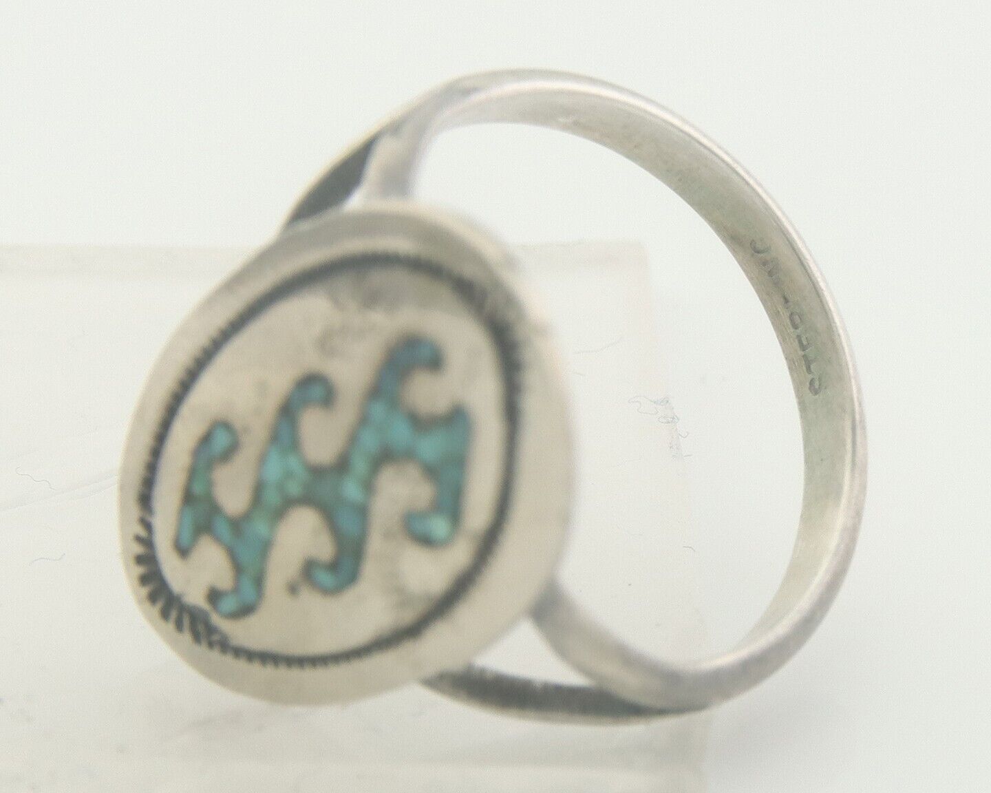Navajo Ring 925 Sterling Natural Chip Inlay Blue Turquoise C.80's Size 7.0