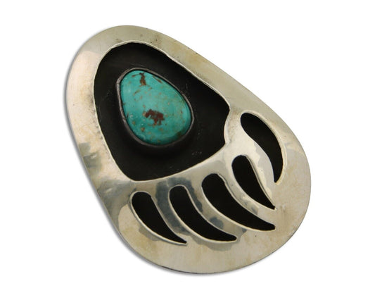 Navajo Paw Pendant 925 Silver Natural Turquoise Native American Artist C.80's