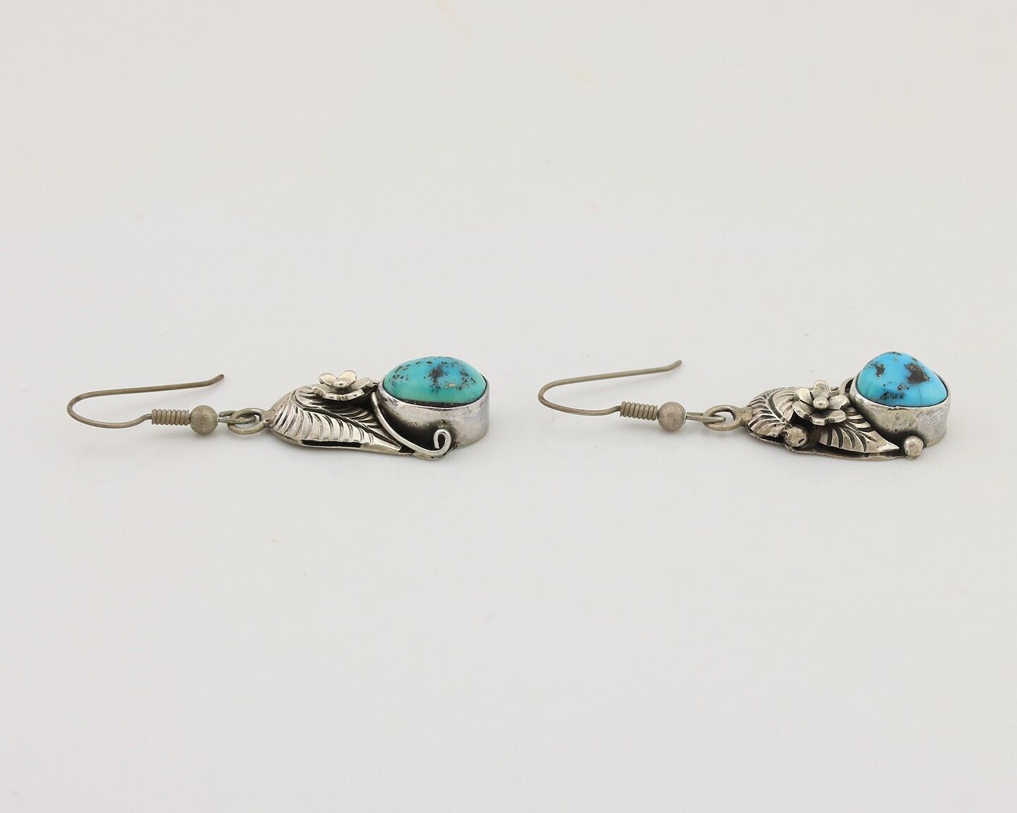 Navajo Handmade Earrings 925 Silver Natural Turquoise Native Artist C.80's