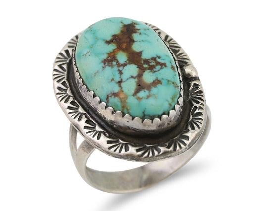 Navajo Ring 925 Silver Spiderweb Turquoise Signed DDIE C.80's