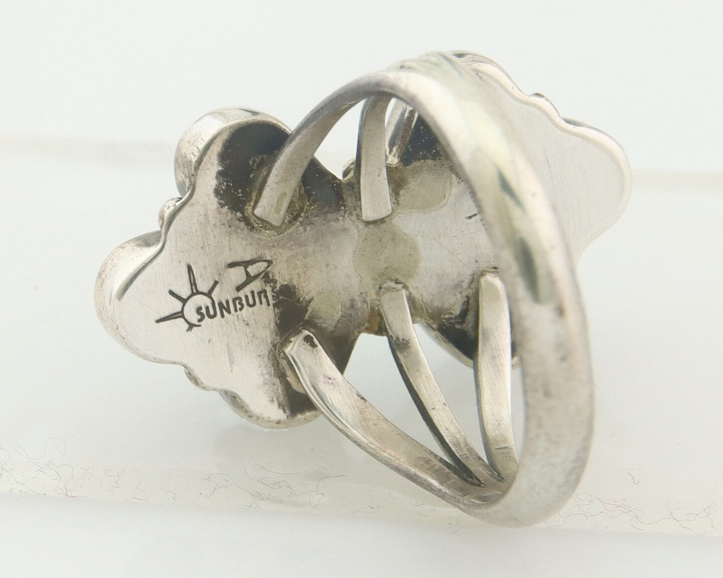 Vintage Navajo Ring 925 Sterling Gemstone Signed A Sunburst Size 8.25