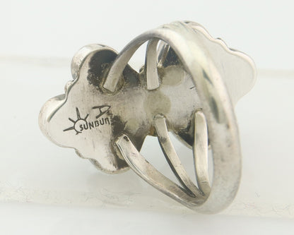 Vintage Navajo Ring 925 Sterling Gemstone Signed A Sunburst Size 8.25