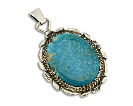 C. 80's-90 Navajo Talhat Large Natural Mined Turquoise .925 Silver Pendant