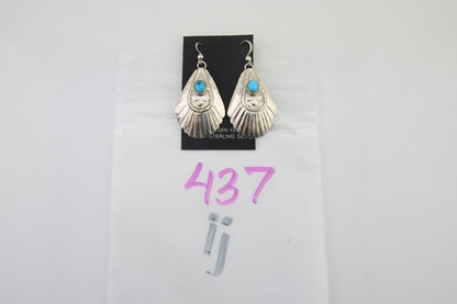 Navajo Earrings 925 Silver Turquoise Artist Signed Dean Brown C.80's