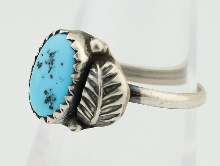 Navajo Ring 925 Silver Sleeping Beauty Turquoise Native American Artist C.80's