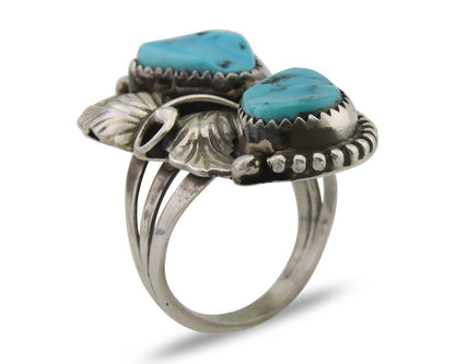 Navajo Ring 925 Silver Natural Turquoise Artist Signed LR C.80's