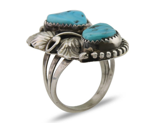 Navajo Ring 925 Silver Natural Turquoise Artist Signed LR C.80's