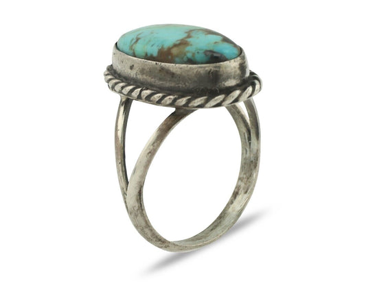 Navajo Ring 925 Silver Natural Blue Turquoise Native American Signed C.80's
