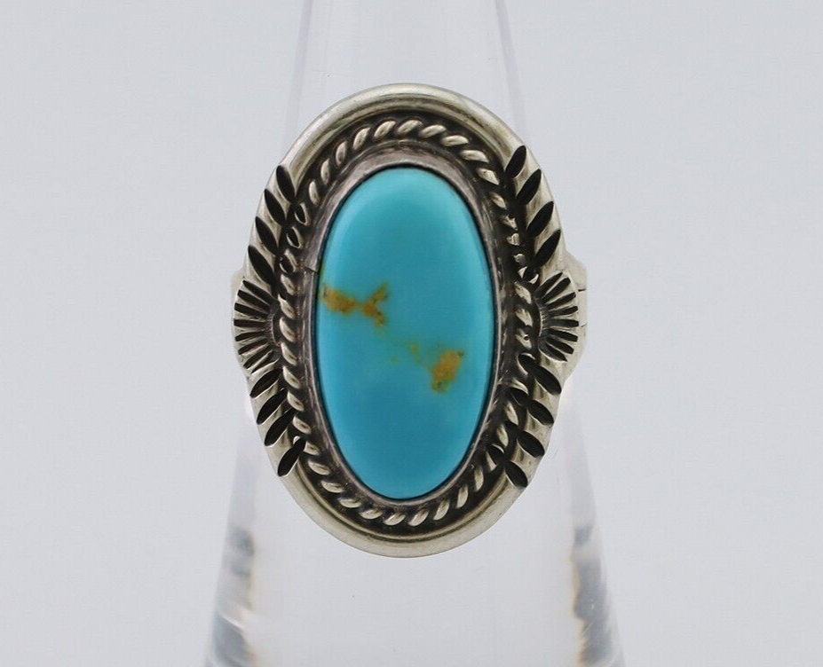 Navajo Ring 925 Silver Natural Blue Turquoise Artist Signed M BEGAY C.80's