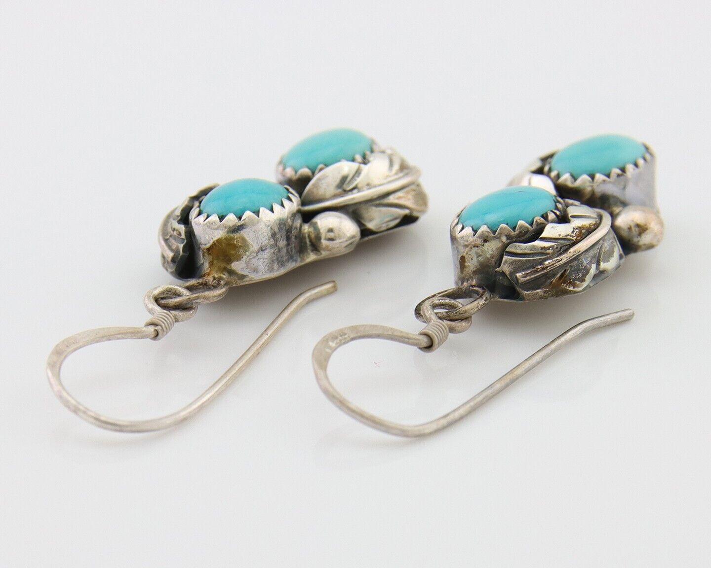 Navajo Dangle Earrings 925 Silver Natural Turquoise Native American Artist C80s